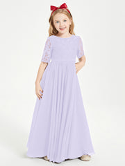 Robes de Demoiselle d'Honneur Junior en Dentelle à Demi-Manches Lilas