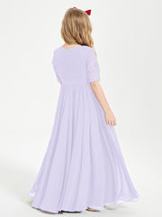 Robes de Demoiselle d'Honneur Junior en Dentelle à Demi-Manches Lilas