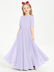 Robes de Demoiselle d'Honneur Junior en Dentelle à Demi-Manches Lilas