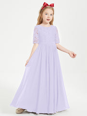 Robes de Demoiselle d'Honneur Junior en Dentelle à Demi-Manches Lilas