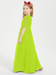 Robes de Demoiselle d'Honneur Junior en Dentelle à Demi-Manches Vert Citron