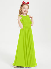 Robes de Demoiselle d'Honneur Junior en Dentelle à Demi-Manches Vert Citron