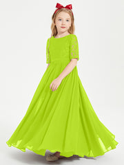 Robes de Demoiselle d'Honneur Junior en Dentelle à Demi-Manches Vert Citron