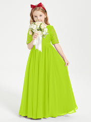 Robes de Demoiselle d'Honneur Junior en Dentelle à Demi-Manches Vert Citron