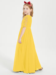 Robes de Demoiselle d'Honneur Junior en Dentelle à Demi-Manches Souci