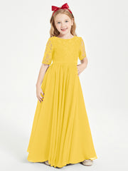 Robes de Demoiselle d'Honneur Junior en Dentelle à Demi-Manches Souci