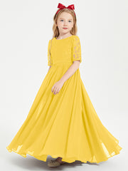 Robes de Demoiselle d'Honneur Junior en Dentelle à Demi-Manches Souci