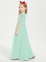 Robes de Demoiselle d'Honneur Junior en Dentelle à Demi-Manches Vert Menthe