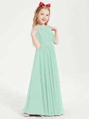Robes de Demoiselle d'Honneur Junior en Dentelle à Demi-Manches Vert Menthe
