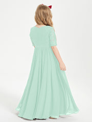 Robes de Demoiselle d'Honneur Junior en Dentelle à Demi-Manches Vert Menthe