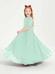 Robes de Demoiselle d'Honneur Junior en Dentelle à Demi-Manches Vert Menthe