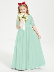 Robes de Demoiselle d'Honneur Junior en Dentelle à Demi-Manches Vert Menthe