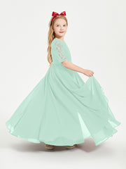 Robes de Demoiselle d'Honneur Junior en Dentelle à Demi-Manches Vert Menthe
