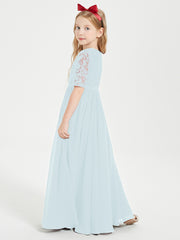 Robes de Demoiselle d'Honneur Junior en Dentelle à Demi-Manches Brume