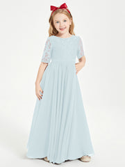 Robes de Demoiselle d'Honneur Junior en Dentelle à Demi-Manches Brume