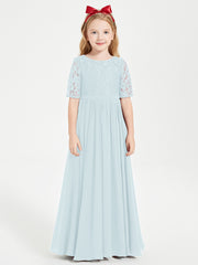Robes de Demoiselle d'Honneur Junior en Dentelle à Demi-Manches Brume