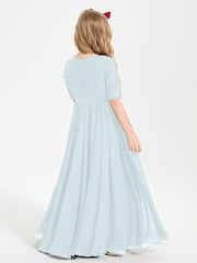Robes de Demoiselle d'Honneur Junior en Dentelle à Demi-Manches Brume