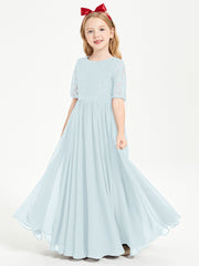 Robes de Demoiselle d'Honneur Junior en Dentelle à Demi-Manches Brume