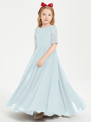 Robes de Demoiselle d'Honneur Junior en Dentelle à Demi-Manches Brume