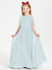 Robes de Demoiselle d'Honneur Junior en Dentelle à Demi-Manches Brume