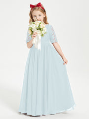 Robes de Demoiselle d'Honneur Junior en Dentelle à Demi-Manches Brume