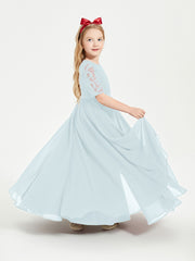 Robes de Demoiselle d'Honneur Junior en Dentelle à Demi-Manches Brume