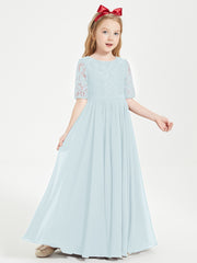 Robes de Demoiselle d'Honneur Junior en Dentelle à Demi-Manches Brume