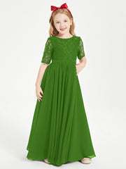 Robes de Demoiselle d'Honneur Junior en Dentelle à Demi-Manches Mousse