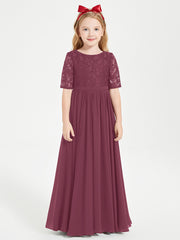 Robes de Demoiselle d'Honneur Junior en Dentelle à Demi-Manches Mûre