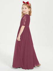 Robes de Demoiselle d'Honneur Junior en Dentelle à Demi-Manches Mûre