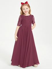 Robes de Demoiselle d'Honneur Junior en Dentelle à Demi-Manches Mûre