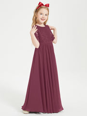 Robes de Demoiselle d'Honneur Junior en Dentelle à Demi-Manches Mûre