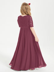 Robes de Demoiselle d'Honneur Junior en Dentelle à Demi-Manches Mûre