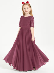 Robes de Demoiselle d'Honneur Junior en Dentelle à Demi-Manches Mûre