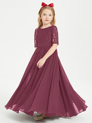 Robes de Demoiselle d'Honneur Junior en Dentelle à Demi-Manches Mûre