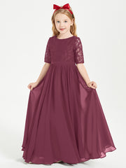 Robes de Demoiselle d'Honneur Junior en Dentelle à Demi-Manches Mûre