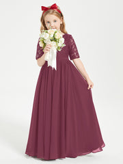 Robes de Demoiselle d'Honneur Junior en Dentelle à Demi-Manches Mûre