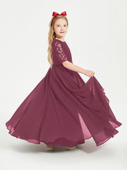 Robes de Demoiselle d'Honneur Junior en Dentelle à Demi-Manches Mûre