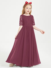 Robes de Demoiselle d'Honneur Junior en Dentelle à Demi-Manches Mûre