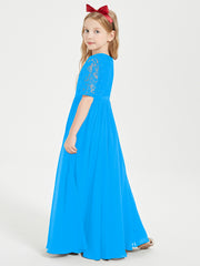Robes de Demoiselle d'Honneur Junior en Dentelle à Demi-Manches Bleu Océan