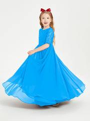 Robes de Demoiselle d'Honneur Junior en Dentelle à Demi-Manches Bleu Océan