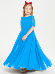 Robes de Demoiselle d'Honneur Junior en Dentelle à Demi-Manches Bleu Océan
