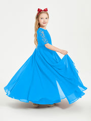Robes de Demoiselle d'Honneur Junior en Dentelle à Demi-Manches Bleu Océan