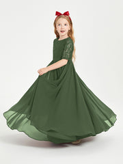 Robes de Demoiselle d'Honneur Junior en Dentelle à Demi-Manches Olive Verte