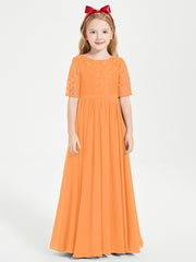 Robes de Demoiselle d'Honneur Junior en Dentelle à Demi-Manches Orange