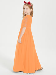 Robes de Demoiselle d'Honneur Junior en Dentelle à Demi-Manches Orange