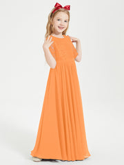 Robes de Demoiselle d'Honneur Junior en Dentelle à Demi-Manches Orange