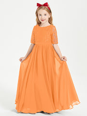 Robes de Demoiselle d'Honneur Junior en Dentelle à Demi-Manches Orange
