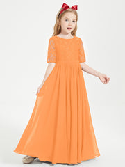 Robes de Demoiselle d'Honneur Junior en Dentelle à Demi-Manches Orange