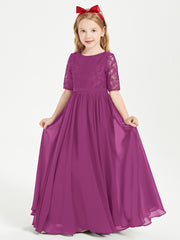 Robes de Demoiselle d'Honneur Junior en Dentelle à Demi-Manches Orchidee